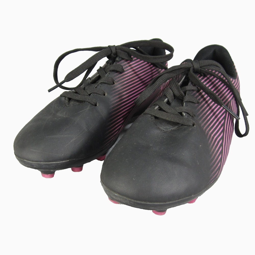 Charly Grasshopper Soccer Cleats Youth 2 Black Pink Lace Up Low‎ Top Firm Ground